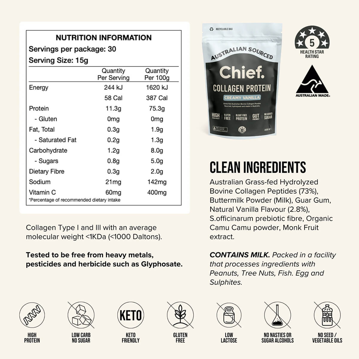 Grass-Fed Collagen Protein Powder - Creamy Vanilla - Image 7