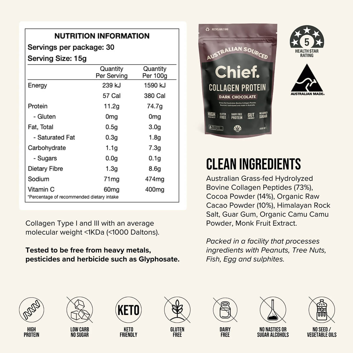Grass-Fed Collagen Protein Powder - Dark Chocolate - Image 5