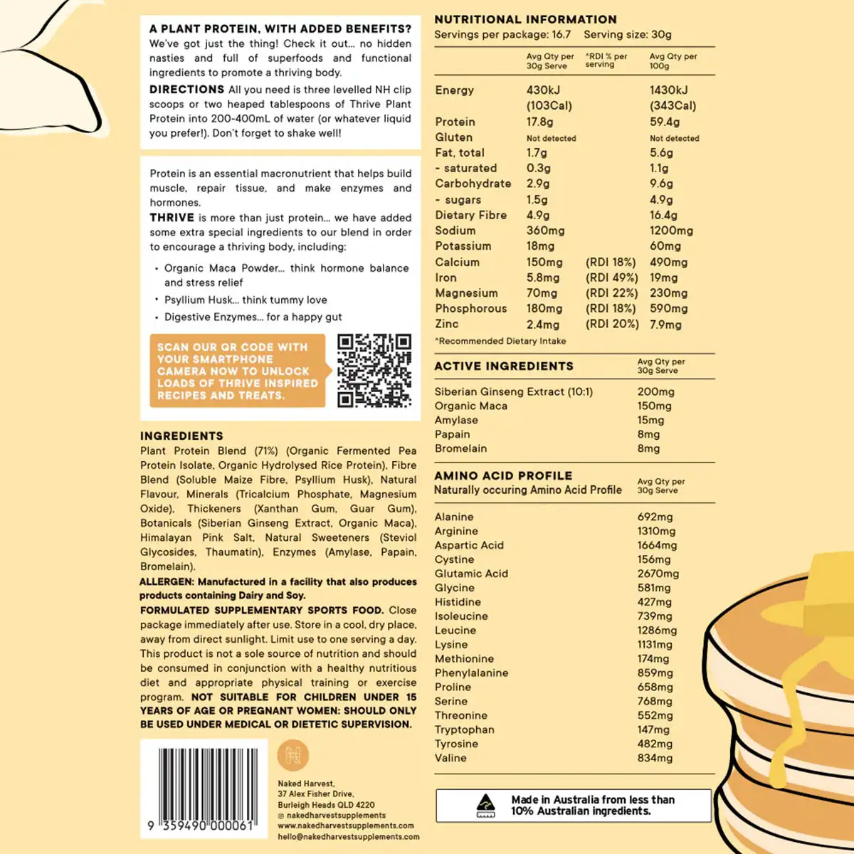 Thrive Plant Protein - Vanilla Pancake Batter Flavour - Image 3