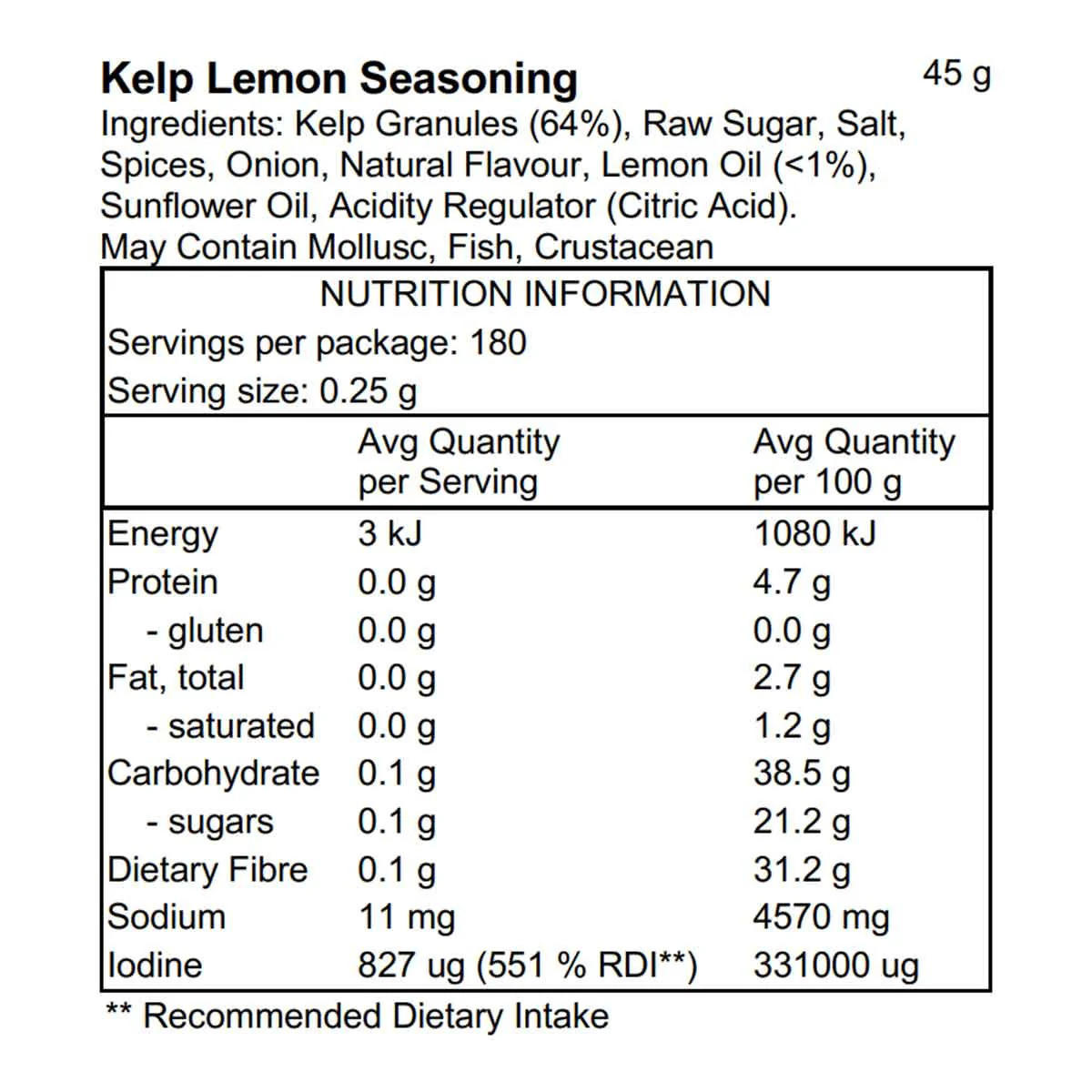 Lemon Kelp Seasoning 45gm Pacific Harvest - Image 3